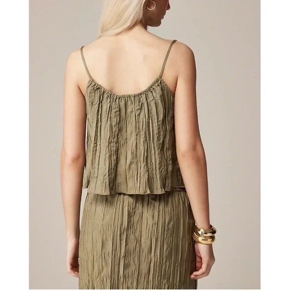 J. Crew Crinkle Keyhole Cami Spaghetti Strap Tank Top Olive Green Large - Picture 3 of 8